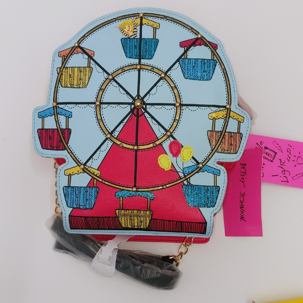 Betsey Johnson Ferris Wheel Crossbody in Light Blue & Hot Pink